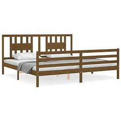 Foto van The living store bedframe grenenhout - multiplex lattenbodem - 205.5 x 185.5 x 100 cm - honingbruin