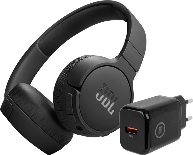 Foto van Jbl tune 670nc zwart + bluebuilt quick charge oplader met us