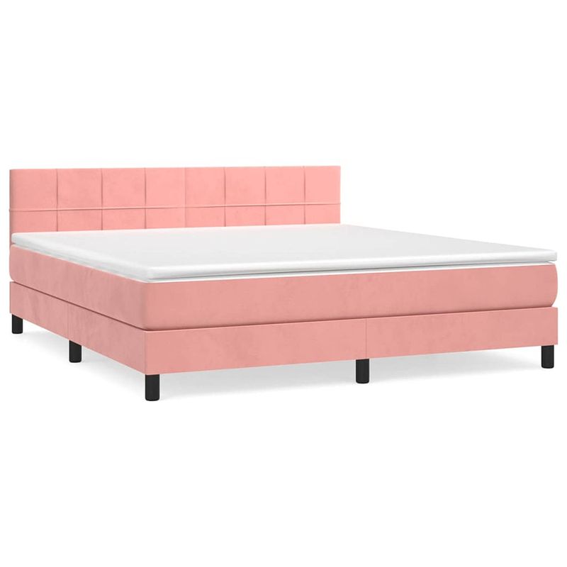 Foto van The living store boxspringbed - fluweel - pocketvering - middelharde ondersteuning - roze - 203 x 180 x 78/88 cm -