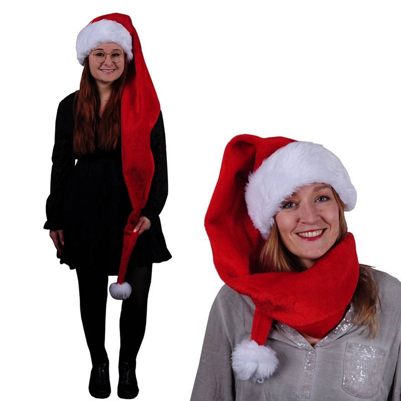 Foto van Luxe xl kerstmuts rood/wit pluche voor volwassenen - kerstmutsen