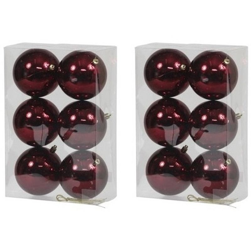 Foto van 12x kunststof kerstballen glanzend bordeaux rood 10 cm kerstboom versiering/decoratie - kerstbal