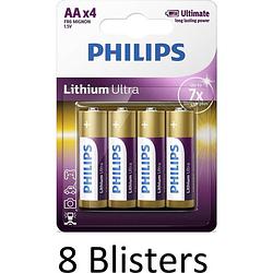 Foto van 32 stuks (8 blisters a 4 stuks) philips aa lithium ultra batterijen