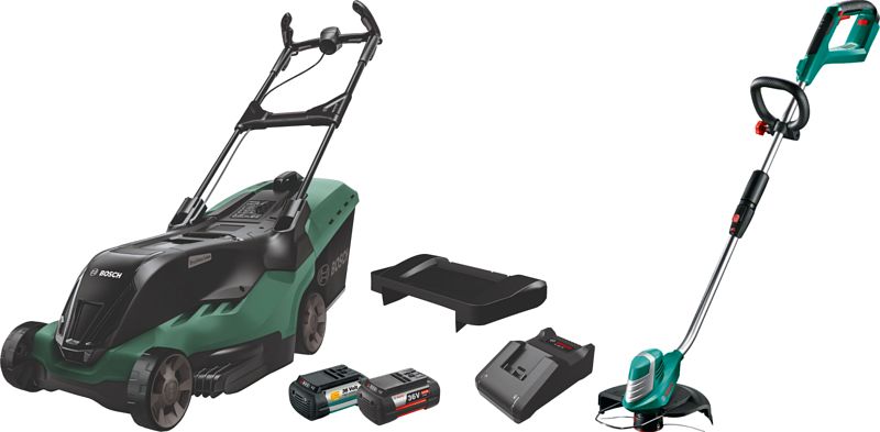 Foto van Bosch advancedrotak 36-690 + bosch advancedgrasscut 36 li + bosch power for all 36v 2,6 ah accu