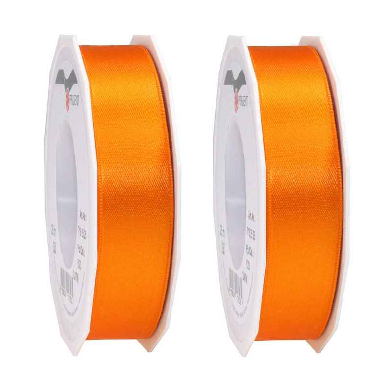 Foto van 2x luxe hobby/decoratie oranje satijnen sierlinten 2,5 cm/25 mm x 25 meter - cadeaulinten