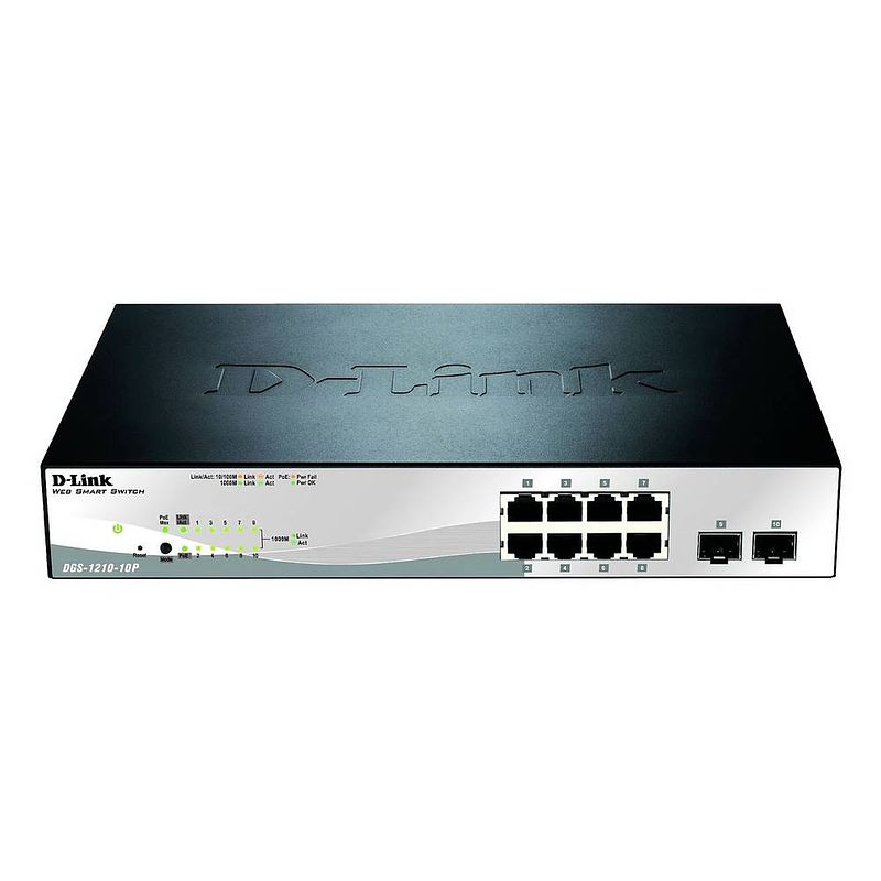 Foto van D-link dgs-1210-10p/e netwerk switch rj45/sfp 8 + 2 poorten 20 gbit/s poe-functie