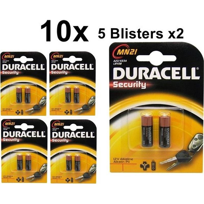 Foto van 10 stuks (5 blisters a 2st) - duracell a23 23a mn21 k23a security 12v alkaline batterij