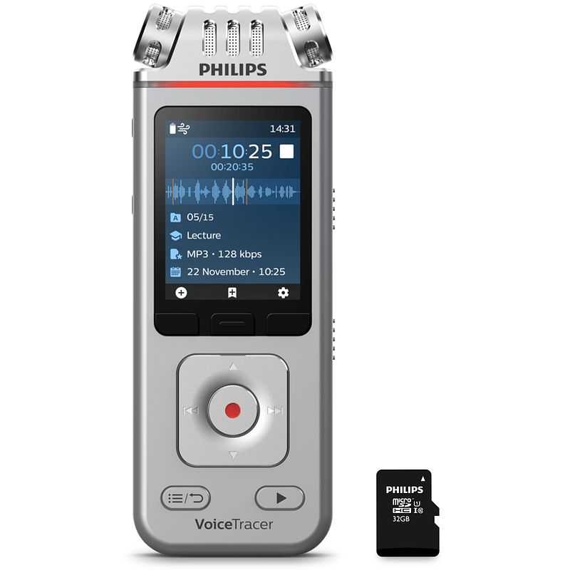 Foto van Philips dvt41225 voice tracer recorder + 32 gb microsd-kaart