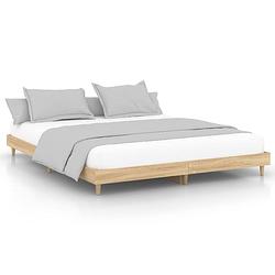 Foto van The living store bedframe - sonoma eiken - 203 x 203 x 20 cm - duurzaam hout - ondersteunende poten - multiplex