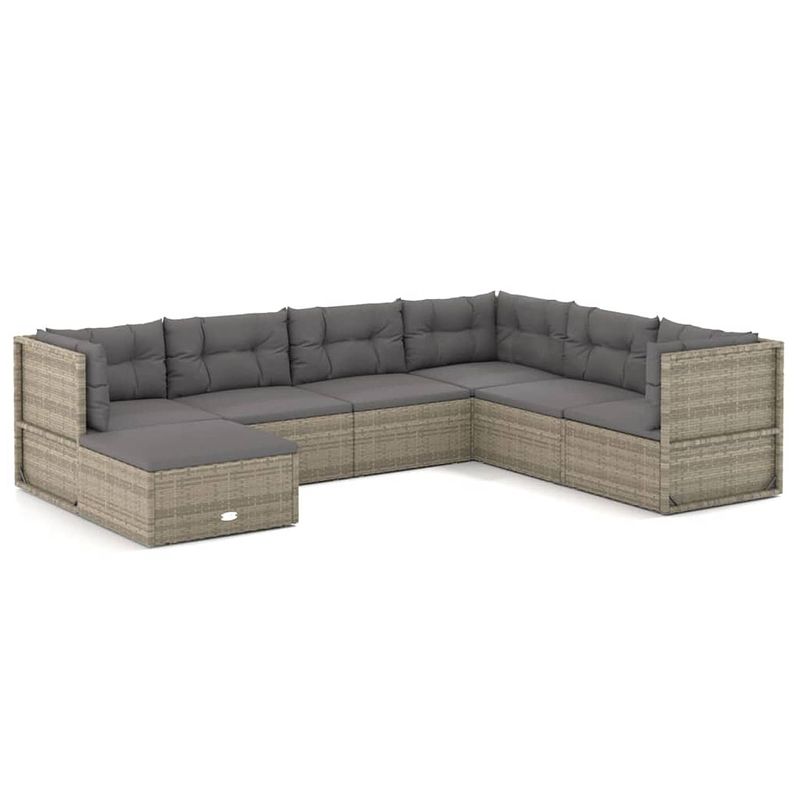 Foto van Vidaxl 7-delige loungeset met kussens poly rattan grijs