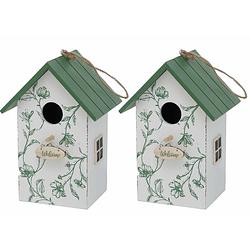 Foto van 2x vogelhuisje/nestkastjes wit/groen hout 22 cm - vogelhuisjes tuindecoraties
