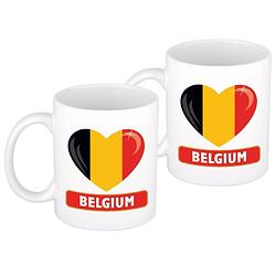 Foto van 2x stuks hartje vlag belgie mok / beker 300 ml - feest mokken