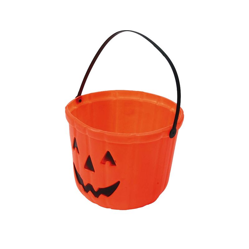 Foto van Trick or treat snoep emmertje - pompoen - oranje - d20 cm - feestdecoratievoorwerp