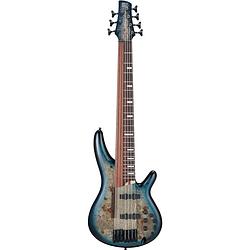 Foto van Ibanez sras7 bass workshop cosmic blue starburst 7-snarige elektrische basgitaar met koffer