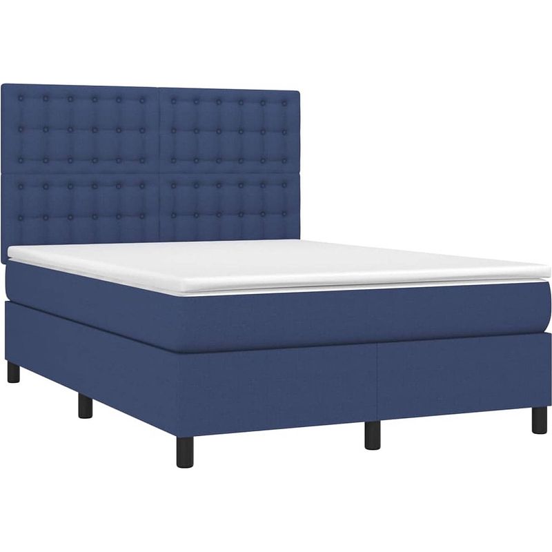 Foto van The living store boxspringbed - blauw - 203x144x118/128 cm - pocketvering matras