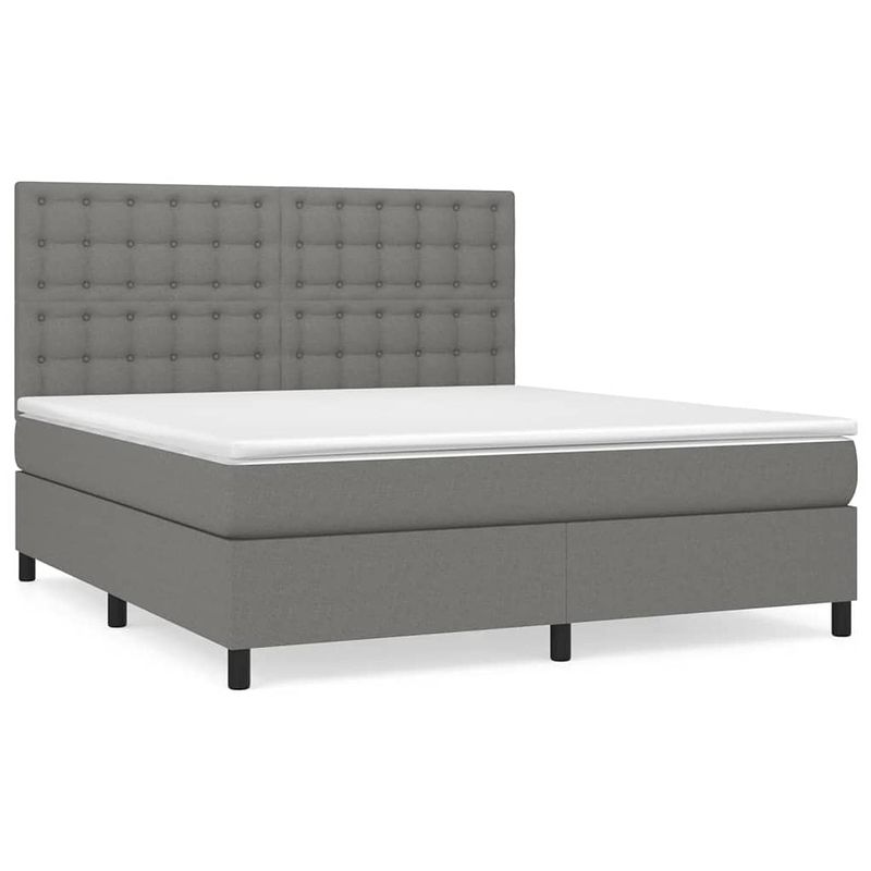 Foto van The living store boxspringbed - donkergrijs - stof - 203x180x118/128 cm - pocketvering