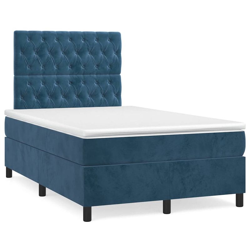 Foto van The living store boxspringbed - donkerblauw - 203 x 120 x 118/128 cm - fluweel - verstelbaar hoofdbord - pocketvering