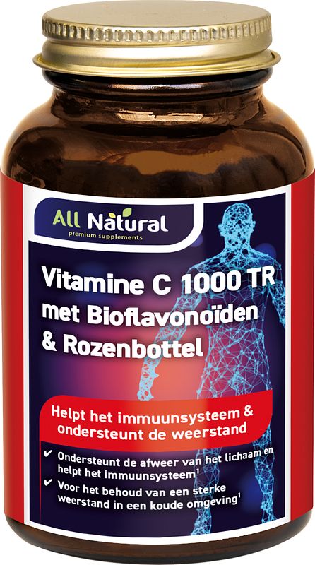 Foto van All natural vitamine c 1000 tr met bioflavonoïden & rozenbottel tabletten