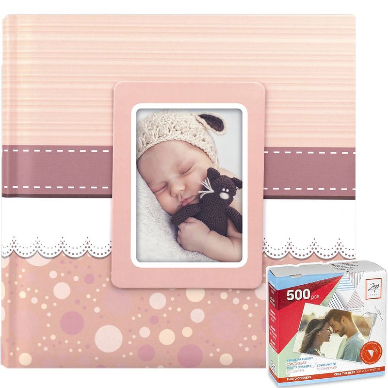 Foto van Fotoboek/fotoalbum cinzia baby meisje met 30 paginas roze 31 x 31 x 3 cm inclusief plakkers - fotoalbums