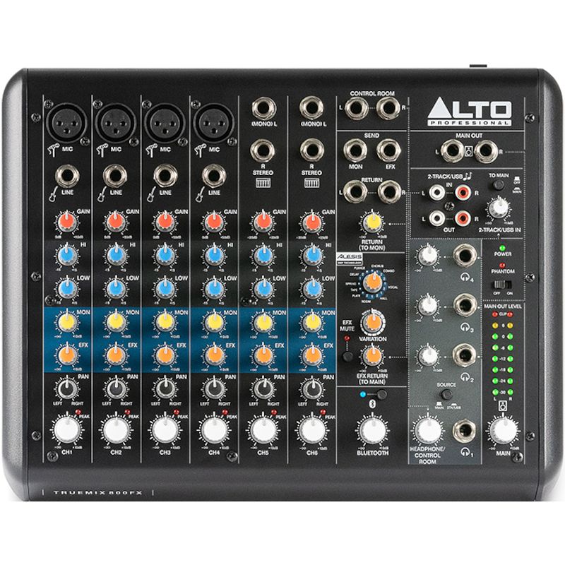 Foto van Alto professional truemix 800fx 8-kanaals mixer met usb, bluetooth en alesis multi-fx