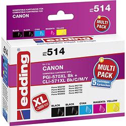 Foto van Edding inkt vervangt canon pgi-570 xl, cli-571 xl compatibel combipack zwart, foto zwart, cyaan, magenta, geel edding 514 18-514