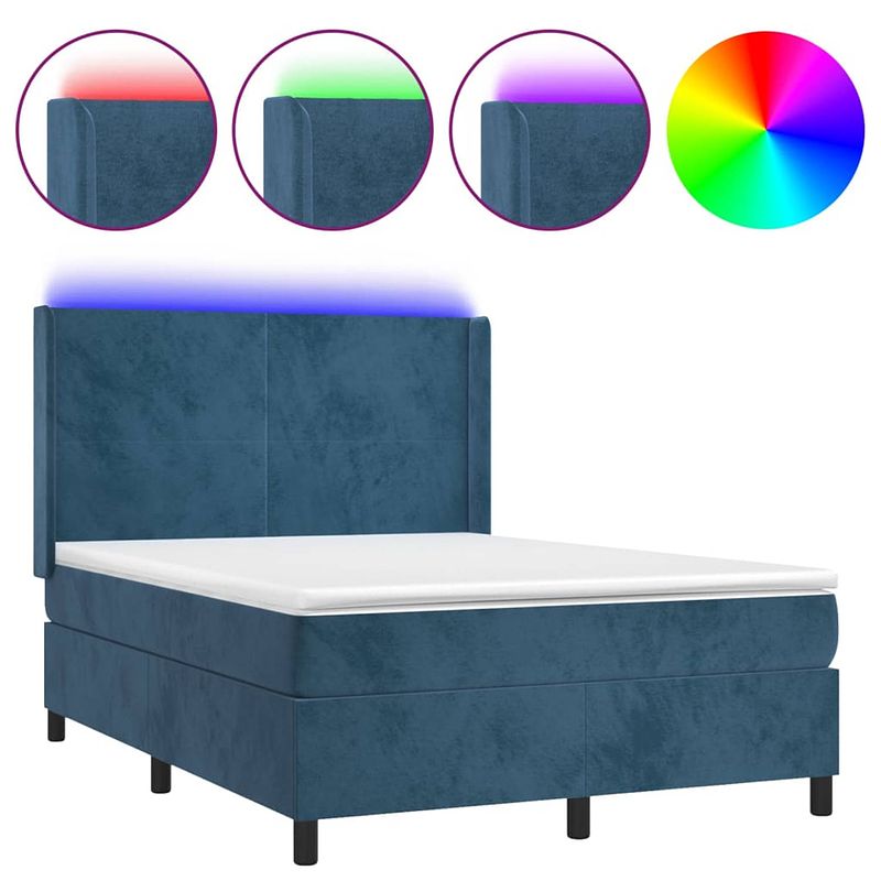 Foto van The living store bed - pocketvering matras - fluweel - led-verlichting - verstelbaar hoofdbord - 203 x 147 x 118/128 cm