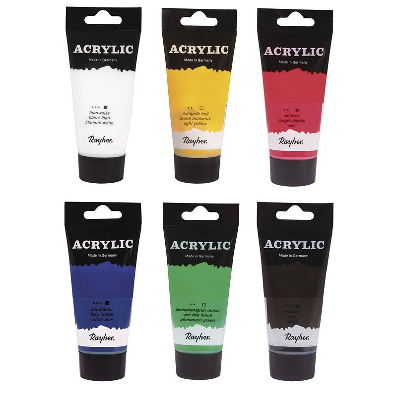 Foto van Schilders verf set van 6x tubes acrylverf/hobbyverf op waterbasis 75 ml - hobbyverf