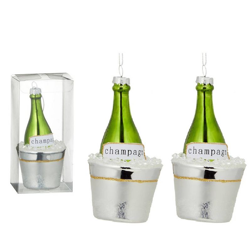 Foto van 2x kersthanger figuurtjes glazen champagne fles 14 cm - kersthangers