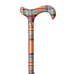 Foto van Classic canes verstelbare wandelstok - veelkleurige tartan - aluminium - derby handvat - lengte 77 - 100 cm