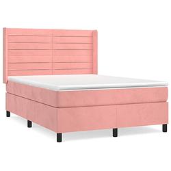 Foto van The living store boxspringbed - fluweel - pocketvering - middelharde ondersteuning - huidvriendelijk topmatras - roze -