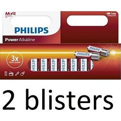 Foto van 24 stuks (2 blisters a 12 st) philips aa alkaline batterijen