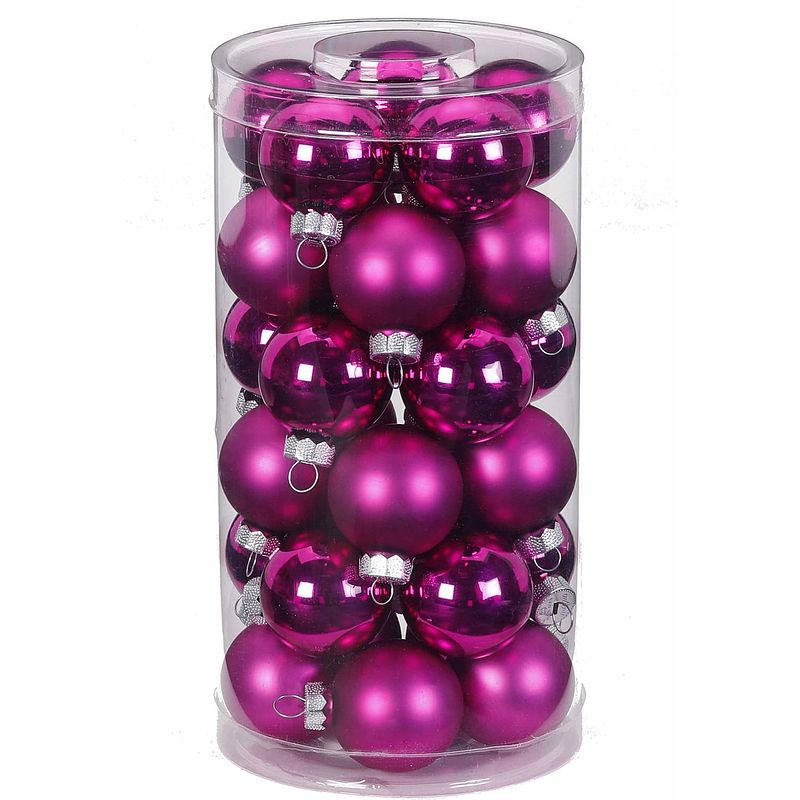 Foto van 30x fuchsia roze kleine glazen kerstballen 4 cm glans en mat - kerstbal