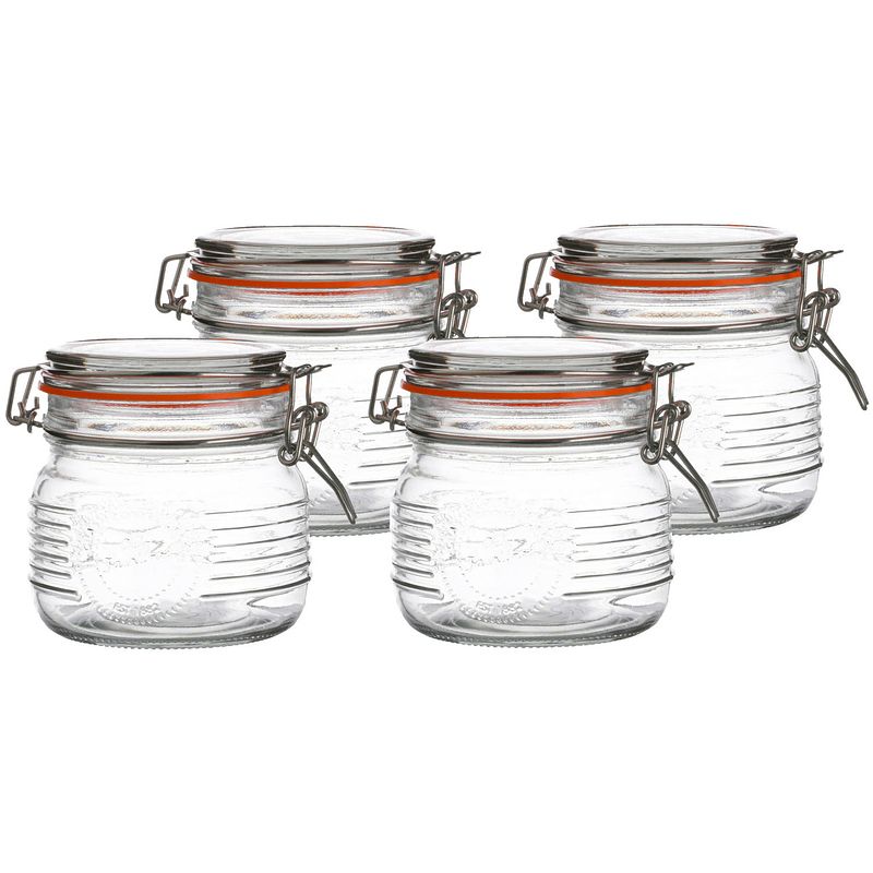 Foto van Urban living voorraadpot/bewaarpot - 4x - 500 ml - glas - met beugelsluiting - d11 x h11 cm - voorraadpot