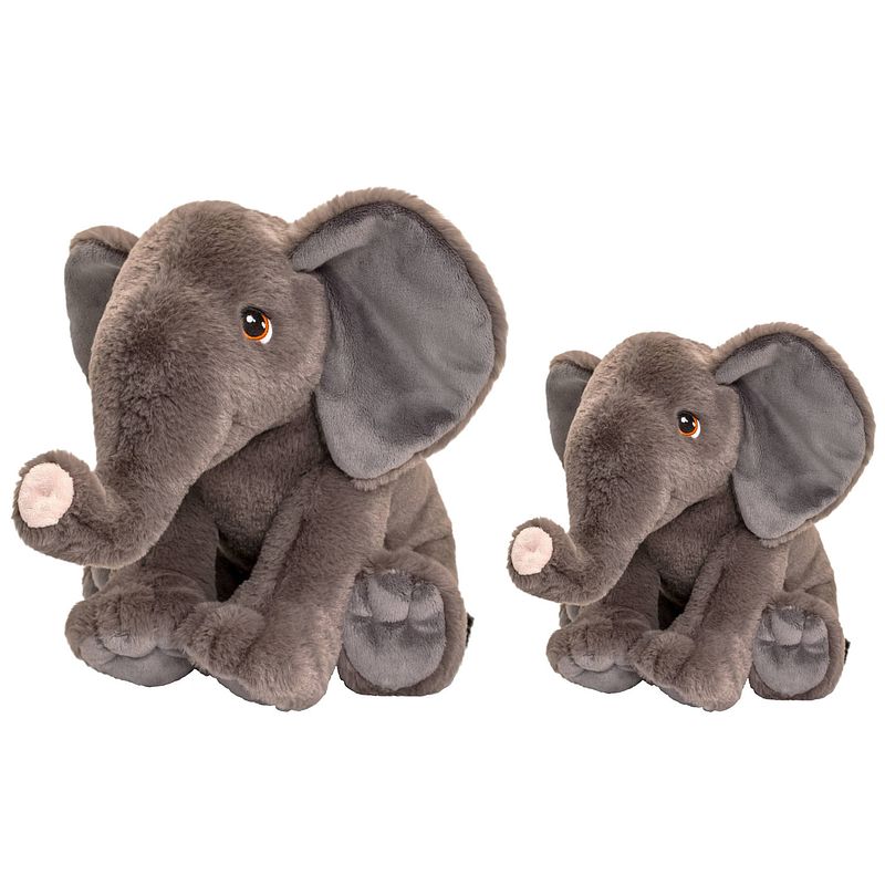 Foto van Keel toys - pluche knuffel dieren set 2x olifanten 18 en 35 cm - knuffeldier