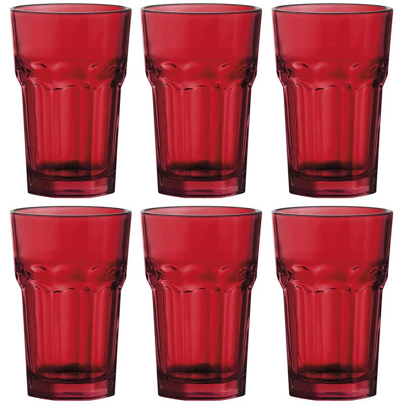 Foto van 12x sap/water glazen basic 300 ml rood - drinkglazen