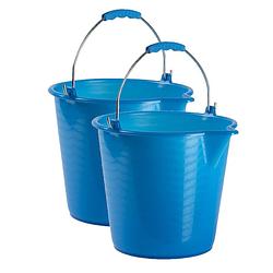 Foto van 2x stuks huishoud schoonmaak emmers kunststof blauw 9 liter inhoud 30 x 26 cm - emmers