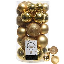 Foto van Decoris kerstballen 44x stuks goud 3-4-5-6 cm kunststof - kerstbal