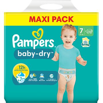 Foto van Pampers babydry maat 7, 70 luiers, tot 12 uur bescherming, 15kg+ bij jumbo