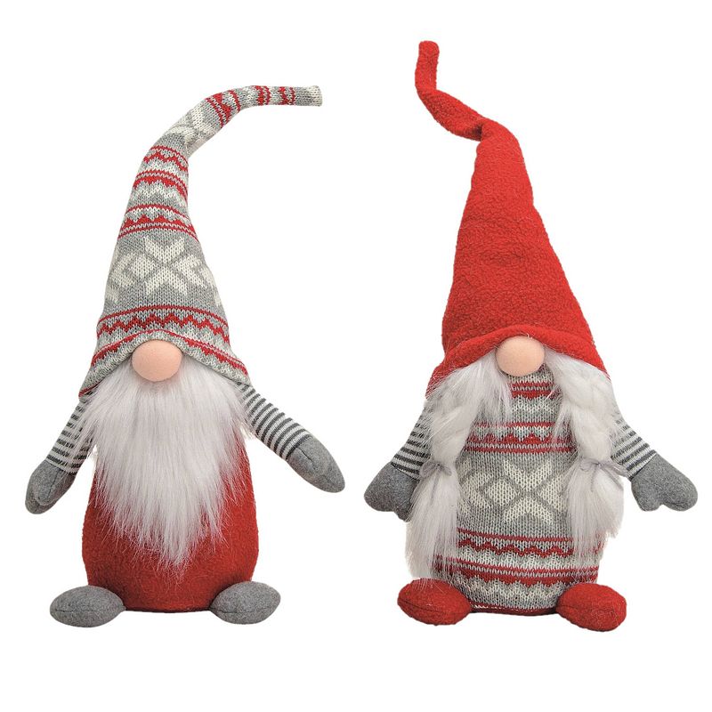 Foto van 2x stuks pluche gnome/dwerg decoratie pop/knuffel rood/grijs vrouwtje en mannetje 45 x 14 cm - kerstman pop