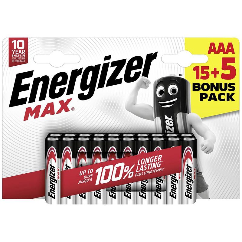 Foto van Aaa batterij (potlood) energizer max alkaline 1.5 v 20 stuk(s)