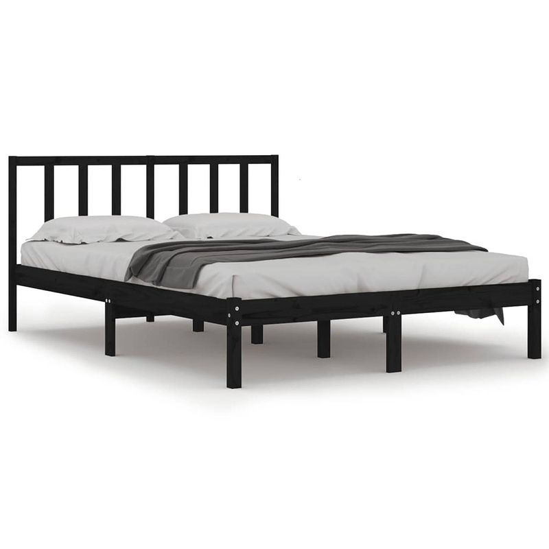 Foto van The living store houten bedframe - 150 x 200 cm - zwart