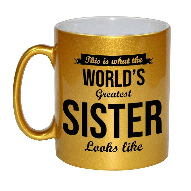 Foto van Gouden worlds greatest sister cadeau koffiemok / theebeker 330 ml - feest mokken