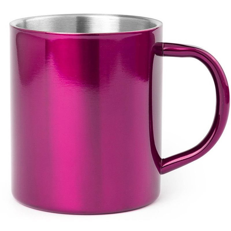 Foto van 1x drinkbekers/mokken fuchsia rvs 280 ml - bekers