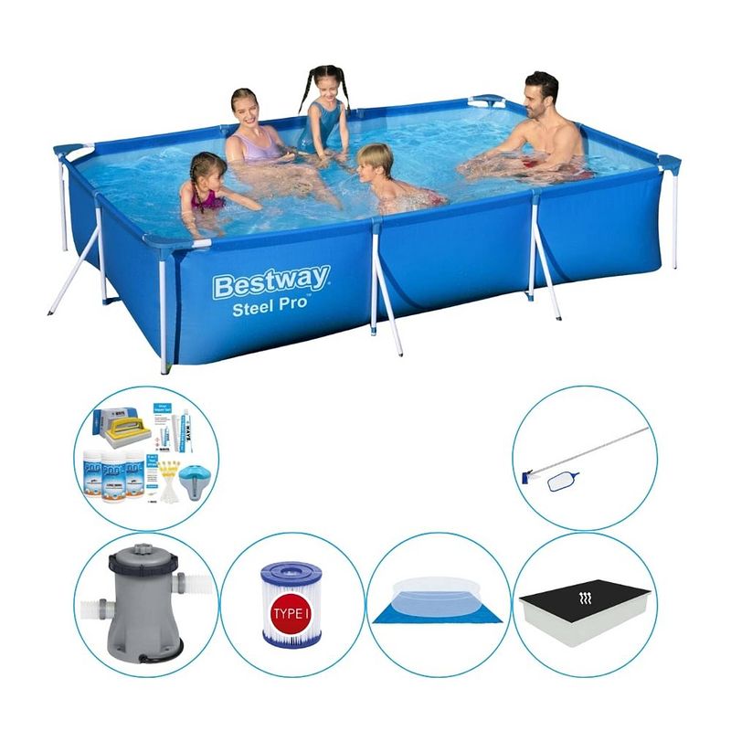 Foto van Bestway steel pro rechthoekig zwembad - 300 x 201 x 66 cm - blauw - met toebehoren