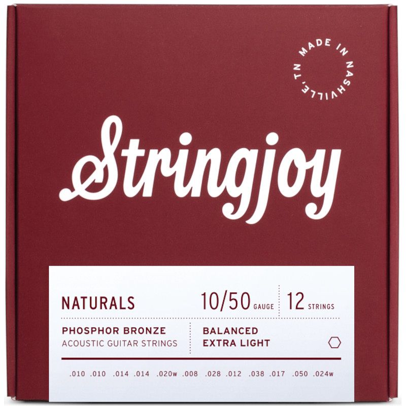 Foto van Stringjoy naturals ac12 extra light 10-50 snarenset voor 12-snarige westerngitaar