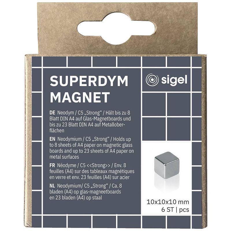 Foto van Sigel neodymium magneet ba192 (b x h x d) 10 x 10 x 10 mm dobbelsteen zilver 6 stuk(s) ba192