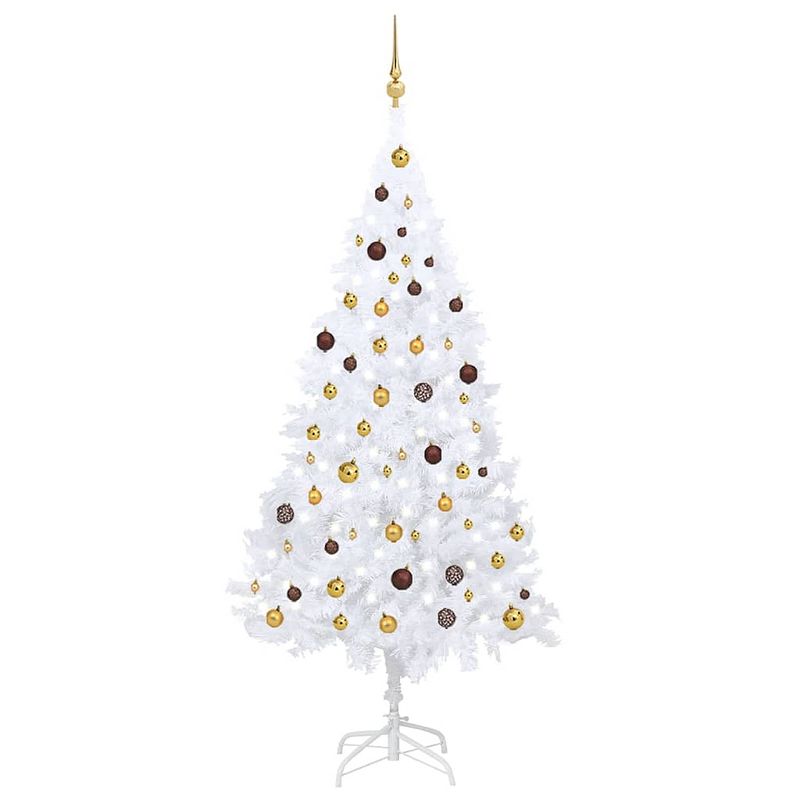 Foto van Vidaxl kunstkerstboom met led's en kerstballen 210 cm pvc wit