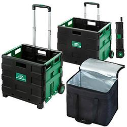 Foto van Dutch mountains opvouwbare boodschappentrolley set 3-delig - vouwkrat 41 + 65 ltr met 22 ltr koeltas