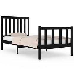 Foto van The living store houten bedframe - grenenhout - 195 x 80.5 x 69.5 cm - zwart