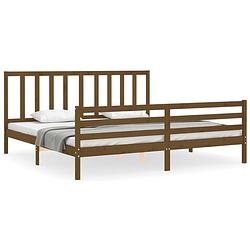 Foto van The living store massief grenenhouten bedframe - honingbruin - 205.5 x 185.5 x 100 cm - multiplex lattenbodem