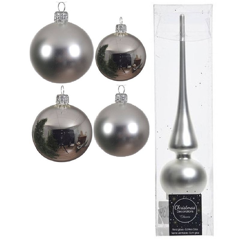 Foto van Glazen kerstballen pakket zilver glans/mat 38x stuks 4 en 6 cm met piek mat - kerstbal